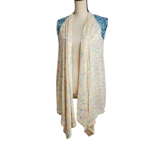 Very J Cardigan Vest Top Chambray Heather Neon Tie Large NWT - Picture 2 of 9